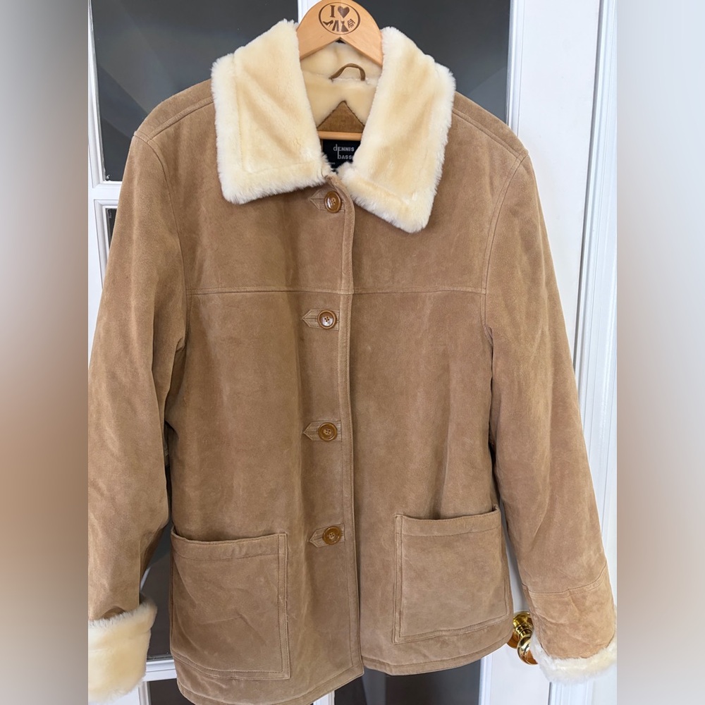 Dennis Basso WOMENS Shearling Genuine Leather Coat - Size L - Picture 2 of 6